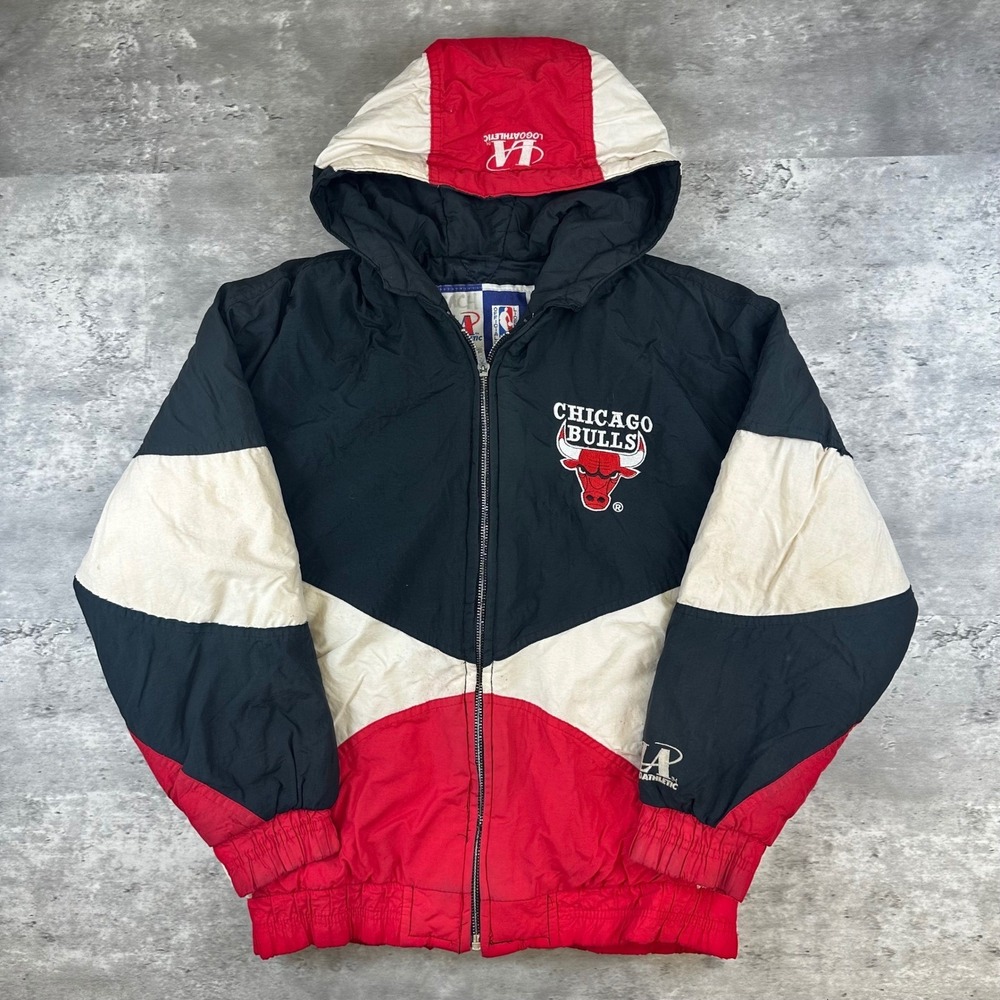 Vintage Logo Athletic Chicago Bulls NBA Puffer Jacket Youth‎ Medium 10-12 Black